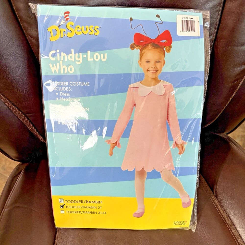 Cindy Lou Who TODDLERS Costume Sz 2T Dress Headpiece Dr Seuss Cosplay NEW